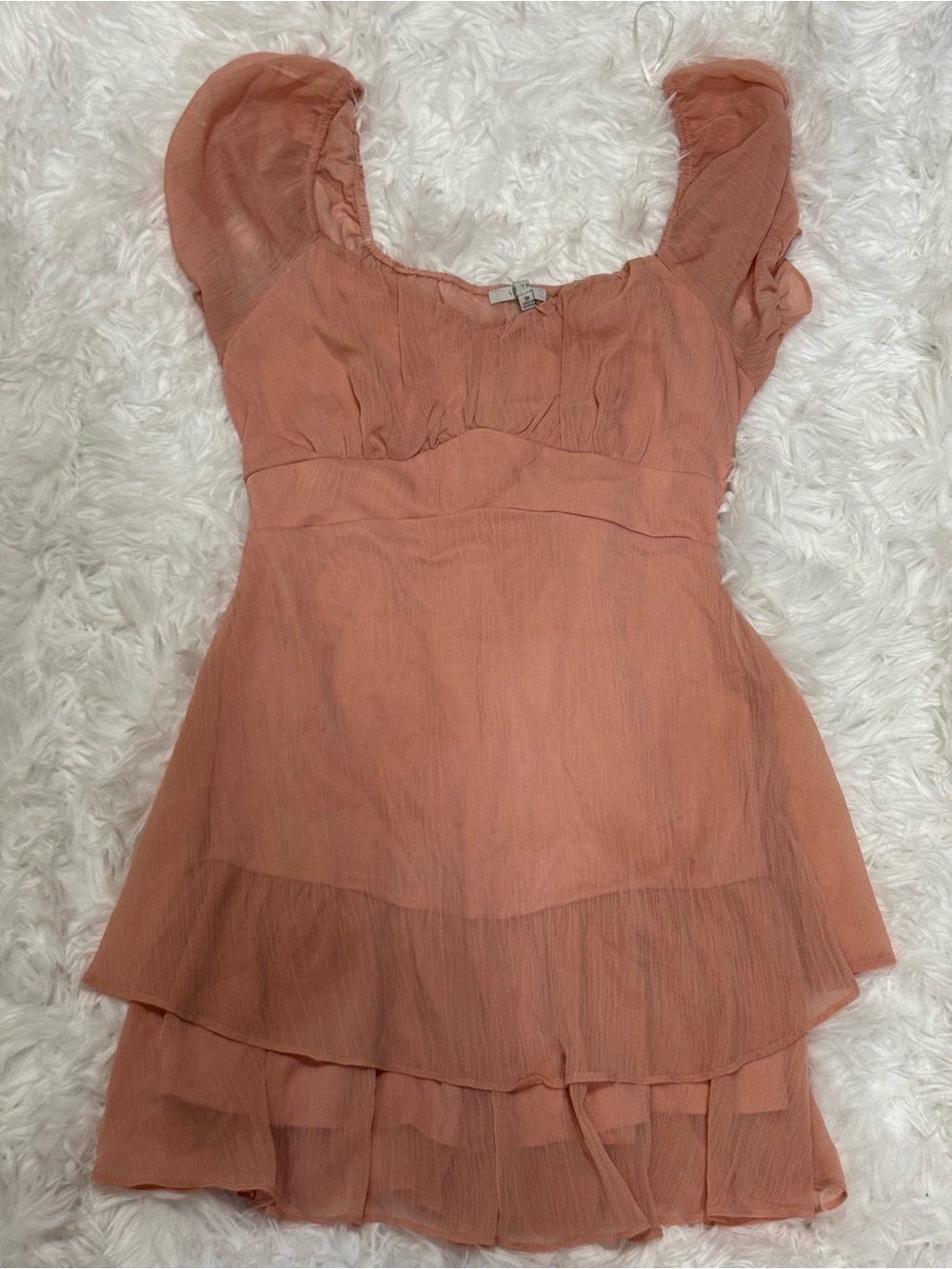 Love Tree Dusty Peach Puff Sleeve Layered Chiffon Tunic